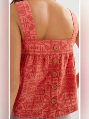 Anthropologie Sylvia Embroidered Button-Back Tank boho beachy cotton boxy small